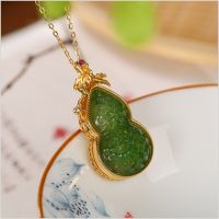 ZZOOI Imitation Jasper Gourd Niche for a Statue of the Buddha Pendant Gold Plated Hollow Flower Fu Lu Perfume Bag Can Open Pendant