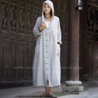 Cotton Linen Chinese Style Tang Suit Hanfu Robe Retro Hooded Qipao Long Coat Women Men Cloak Cape Kung Fu Jackets Gown Outerwear