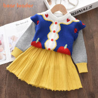 Bear Leader Kids Knitwear Suits Girls Baby Cartoon Princess Sweaters Coats Ruffle Cute Dress Outfits Clothes Sets