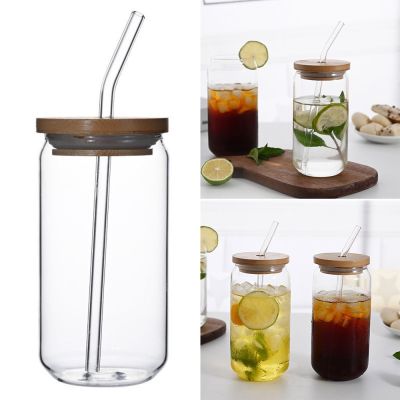 【CW】♤✖⊙  550ml/470ml Glass Cup With Lid and Transparent Juice Beer Can Mocha Cups Mug Drinkware