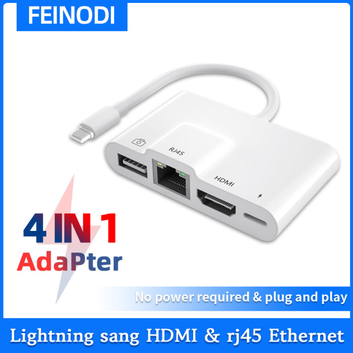 FEINODI 4 trong1 Lightning sang HDMI tương thích Bộ chuyển đổi cáp 2 cổng  Bộ chuyển đổi AV kỹ thuật số 1080P cho Phụ kiện điện thoại iPhone iPad sang  TV 