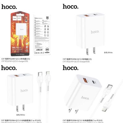 SY HOCO C97 ปลั้กชาร์จพร้อมสายPD 20W Quick Charge 3.0PD 3.0สําหรับ Typec to iPhone HOCO C97ปลั้กชาร์จพร้อมสายPD 20W Quick