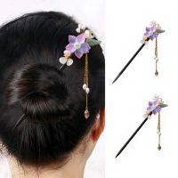 【CW】 Retro Flower Tassel Hairpin Hanfu Wooden Hair Stick Ancient Style Ornament Girl Headdress Bride Jewelry Wedding Accessories