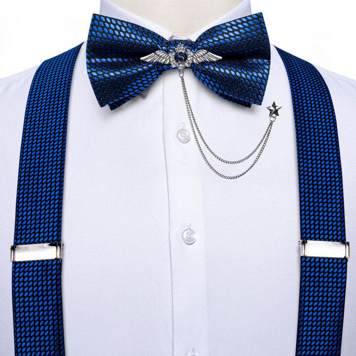 mens-suspenders-ผ้าไหมลายยืดหยุ่นปรับ-y-shape-ces-bowtie-เข็มกลัดชุดสำหรับกางเกงกางเกง-clip-on-blue-man-suspender