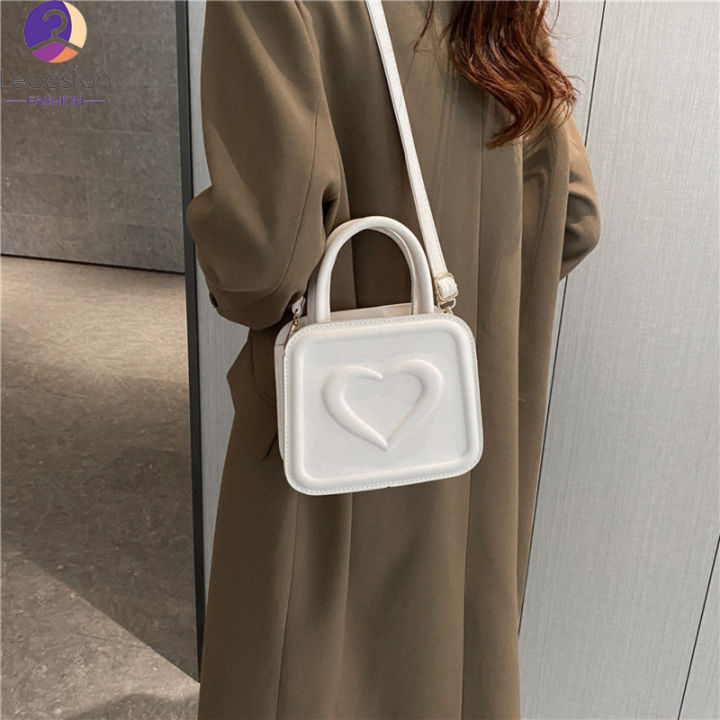 กระเป๋าถือกระเป๋าใส่เอกสารหนัง-pu-ลายนูนรูปหัวใจแบบเรียบง่ายสำหรับกระเป๋าสะพายไหล่แบบลำลองของผู้หญิง