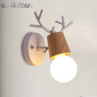 Deer Antlers แบ็คดรอปเป่าลม LED Light E27ไม้เหล็กสีดำสีขาวโคมไฟติดผนัง