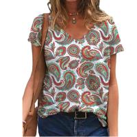 2021 Plus Size T-shirt Women Abstract Painting Short 3D T-shirt Casual V-Neck Cotton Female T-shirts Fashion Tees 2021