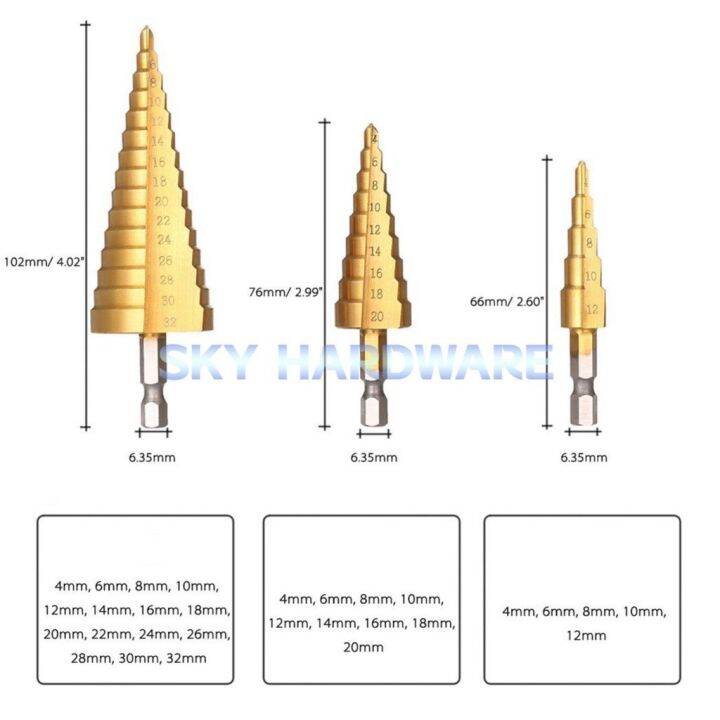 พร้อมส่ง-ดอก-step-drill-ดอกเจดีย์-เจาะขยาย-3pcs-พร้อมส่ง-สินค้าใหม่