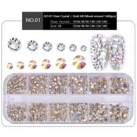 ERDORI 1 กล่อง เครื่องประดับ 1 แพ็ค ของตกแต่ง Rhinestones Flatback ทำเล็บ ชัดเจน เล็บ ขนาดผสม อัญมณี กระจก