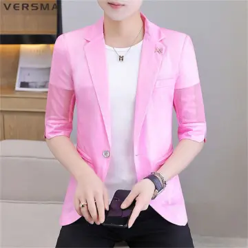 Pink Solid Slim Fit Blazer