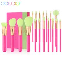 Docolor คอนซีลเลอร์อายแชโดว์แปรงแป้งรองพื้นสีชมพูนีออนชุด Kuas Rias 18ชิ้นเครื่องมือแต่งหน้าเครื่องสำอาง