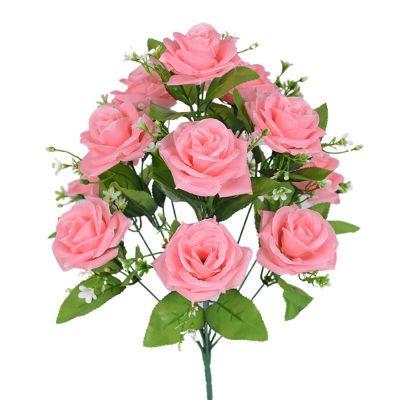 Sanwood ไม้พาย®1ช่อดอกไม้ดอกไม้ประดิษฐ์ไม่ Wilting สง่างาม12หัวตกแต่งที่สวยงาม Faux ดอกกุหลาบผ้าไหมตกแต่งบ้าน1ช่อดอกไม้ที่ทันสมัย