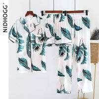 Three-piece Short Sleeve + Shorts + Trousers Womens Spring Summer 100 Viscose Pajamas Plus Size Soft Comfortable Homewear