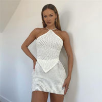 Women y Bandage Crop Tops Mini Skirts Knit 2 Two Piece Sets Backless Sleeveless Short Skirt Suits Female Club Outfits Y2K