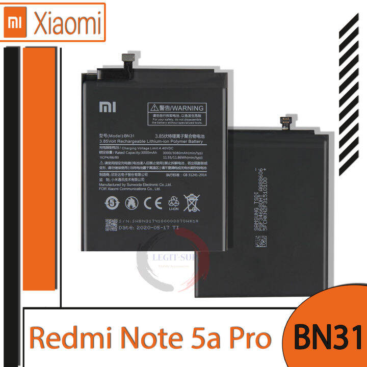 XIAOMI Redmi Note 5a Pro Battery, Model:BN31 (3000mAh) Original ...