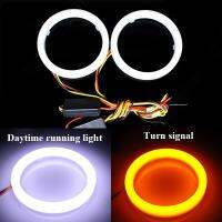 2 Buah Cincin Halo Led Mobil Mata Malaikat Katun Putih Dan Kuning 70Mm 80Mm 90Mm 100Mm 110Mm 120Mm Mata DRL Otomatis Dengan Sinyal Belok