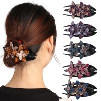 [LOMG] Elegant Rhinestone Double Flower Hair Clip Crystal Hair Dovetail Clip Hairpin Fashion Hair Grip Hair Accessories