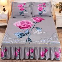 3 Pcs Thickened Sanding Bed Spreads Wedding Fitted Sheet Mattress Quilt Cover Soft Non-Slip Bed Cover King Queen Size Bed Skirt