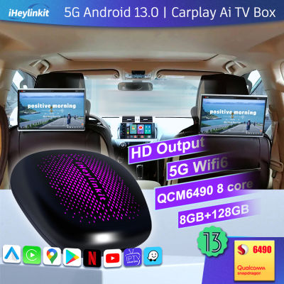 IHeylinkit 5G Carplay Ai กล่องทีวี Android 13แอนดรอยด์ไร้สาย6490 Octa-Core Wifi6 8 + 128G สำหรับฟอร์ด VW Toyota Mercede 87Tixgportz อะไหล่รถยนต์