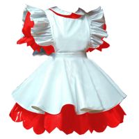 【YF】 Latex Exotic Maid Cosplay PVC Uniform Women WetLook Short Puff Sleeve Mini Dress French Costume Lolita Apron 7XL