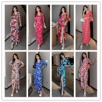 Sexy Beach Skirt 2023 Summer Print V-Neck Slim Fit Wrap Dress One Piece Womens Long Dress Streetwear Robe Maxi Evening Dresses