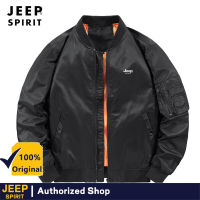 JEEP SPIRIT ฤดูใบไม้ร่วงและฤดูหนาวแจ็คเก็ต Air Force Ma1นักบินเสื้อแจ็คเก็ตบอมเบอร์ผู้ชายหลวมสีทึบไม่มีฮู้ดซิปแบบลำลอง