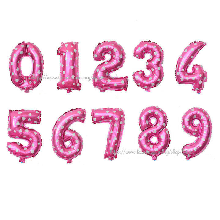 (16INCH) PINK NUMBERING Foil Balloon Inflatable Birthday Party Balloons ...