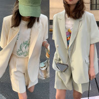 【CW】Korean Loose 2 Piece Women Short Set With Blazer Summer 2022 Thin Short-Sleeved Blazers Shorts Casual Office Ladies Suits.ซื้อทันทีเพิ่มลงในรถเข็น