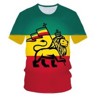 Of Judah Cool Print Lion Carry Rastafari Flag Men Short Sleeve Rasta Rastafarian Top Tee Size:S-5XL