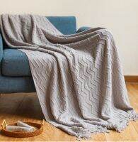 Inya Throw Blankets for Couch Textured Knitted Blankets with Tassel Fringe Soft &amp; Lightweight Decorative Zigzag Throws