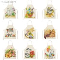 ♈☈ 1 Pcs 38x47cm Cute Cat Kitchen Sleeveless Aprons For Women Cotton Linen Bibs Household Cleaning Pinafore Home Cooking Apron