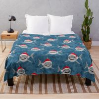 Ready Stock Santa Sharks - blue - Christmas shark Throw Blanket Blankets For Baby anime