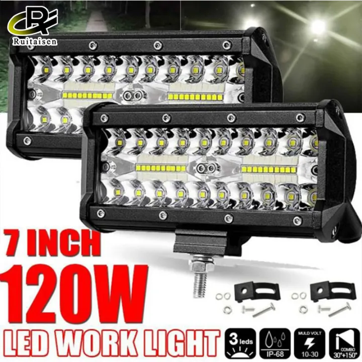 7 Inch 120W Combo Led Light Bars Spot Flood Beam 4x4 Spot 12V 24V 4WD