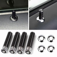 4PCSSet Car Inner Door Lock Knob Pull Pin Cover Security Anti-theft Stainless Steel Carbon Fiber Suitable For BMW Benz GM LOGO