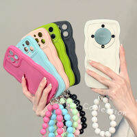 Phone Case เคส Honor X9b 5G เคสแคนดี้สีสันใบใหญ่เวฟเคสหลังซิลิโคนนิ่มกันกระแทกพร้อมกำไลข้อมือลูกปัดแข็งแบบถอดได้2023