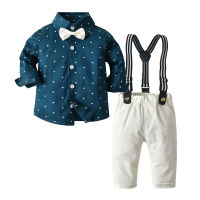 Top and Top Spring Cotton Gentleman Baby Boys Clothes Clothing Sets Plaid Long Sleeve Biw tie Shirt Rompers Suspenders Pants