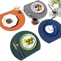 2Pcs Tableware Pad Placemat Semicircle Heat Lnsulation Non-Slip Leather Dining Table Mat Set Bicolor Cup Coaster Kitchen