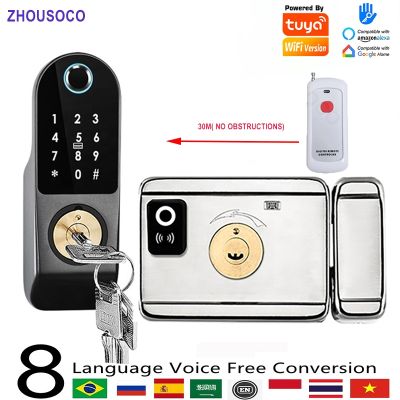 【YF】 Tuya Wifi Waterproof Smart Door Lock TTlock Bluetooth Fingerprint Digital Passcode Card Rim Electronic for Outdoor Gardens