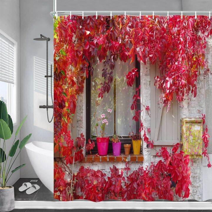 street-flowers-shower-curtains-green-vine-plants-window-nature-scenery-garden-wall-hanging-home-bathroom-decoration-with-hooks