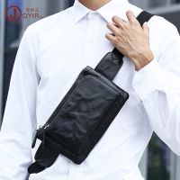 [COD] Vegetable tanned leather sports fashion mens cross-body chest bag multifunctional pocket simple trendy wholesale