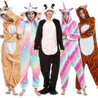 Kigurumi สัตว์ผู้ใหญ่ยูนิคอร์นเสือ Onesies ผู้หญิงผู้ชายน่ารักแพนด้าการ์ตูนชุดนอนอะนิเมะเครื่องแต่งกายคอสเพลย์ J Umpsuit ของขวัญคริสต์มาส