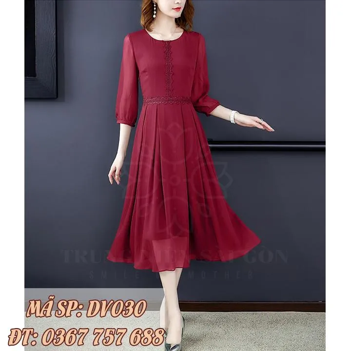 Đầm Trung Niên Cao Cấp Trang Trí Ren Thêu Hàng Quảng Châu Dv030 | Lazada.Vn