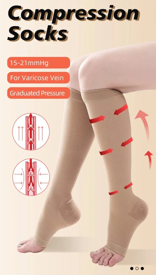 Legbeauty 15-21Mmhg Knee High Compression Stockings Medical Open Toe Calf Socks  Varicose Vein Treat Shaping Graduated Pressure