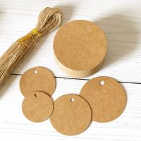 100pcs 3-5cm Round Kraft Paper Tags with Strings Wedding Birthday Christmas Party Gift Hang Tag Labels Packaging Supplies Decor Labels