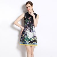 Women New Dress Real Shot Spot Spring New Round Neck Jacquard Animal Print Vest Dress