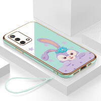 เคส oppo a95 กรอบสีทองชุบด้วยไฟฟ้า รวมทุกอย่าง ฝาหลัง วัสดุ TPU ป้องกันการหล่น ป้องกันการชนกัน กันน้ำ สายรัดข้อมือการ์ตูนน่ารัก เคสโทรศัพท์มือถือ