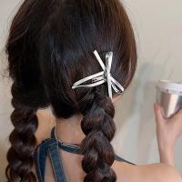 2pcs/set Silver Leather Hairpin Bow Side Clip Niche Sweet Duckbill Clip Temperament Word Broken Hairpin Hair Accessories