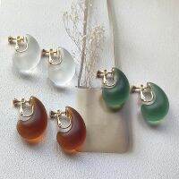 UJBOX Retro Broad Bean Cashew Teardrop Acrylic Screw Clip on Earrings for Women Kids Frosted Translucent No Ear Hole Earrings