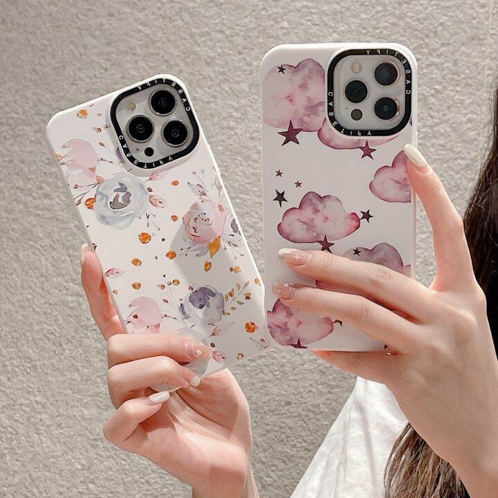 เคสซิลิโคนเหลวลายเมฆและดอกไม้สำหรับ-iphone-14-13-12-11-pro-max-ที่ยึดฝาครอบโทรศัพท์ปลอกเคสฝาครอบเคสไอโฟนโทรศัพท์มือถือ