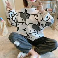 2021HOUZHOU Womens Home Clothes Autumn Winter New Long Sleeve Sleepwear Cow Pajamas 2 Piece Set Pijamas Pyjamas Trouser Suits Cute